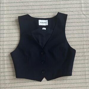 Sunday Best Navy Buttoned Vest Top. Cropped